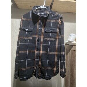 Hot Topic Black Plaid Flannel Button Down Shirt Long Sleeve Men's Large